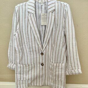 Garnet Hill washed linen blazer - white and beige stripe